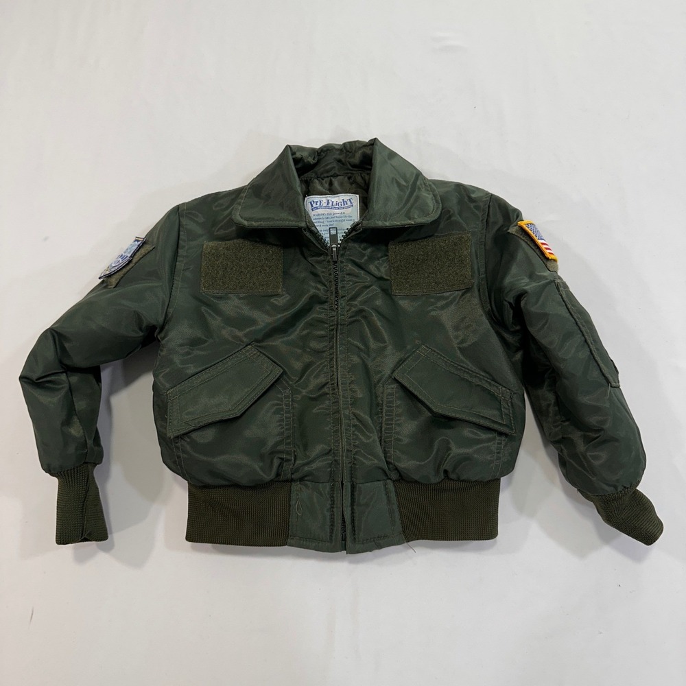 Pre-Flight by FlyBoys Bomber Flight Jacket Kids Small Green‎ Patches | Military